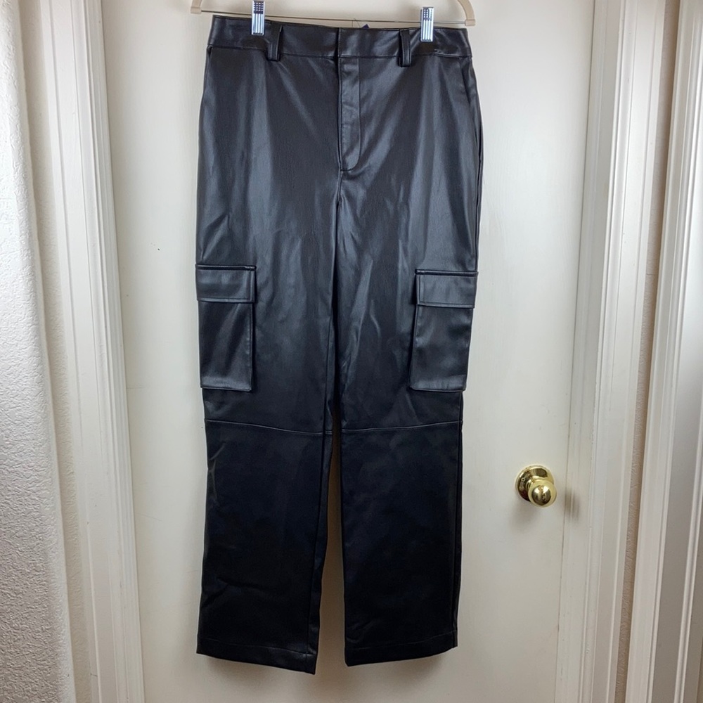 *Cara Santana x Apt.9 New Black Vegan Leather High Rise Cargo Pants A149